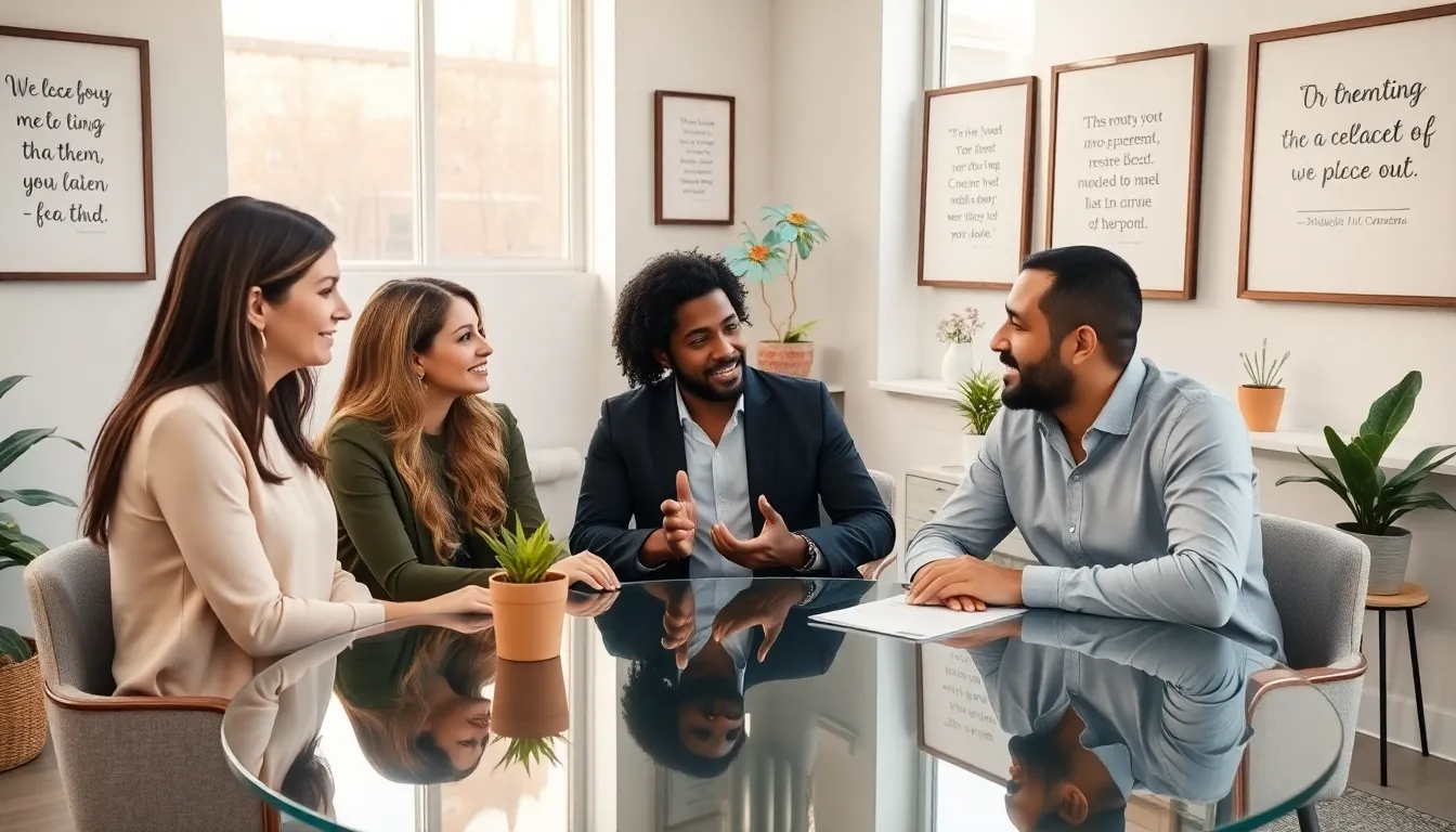 A diverse group in a therapy session focused on co-parenting.