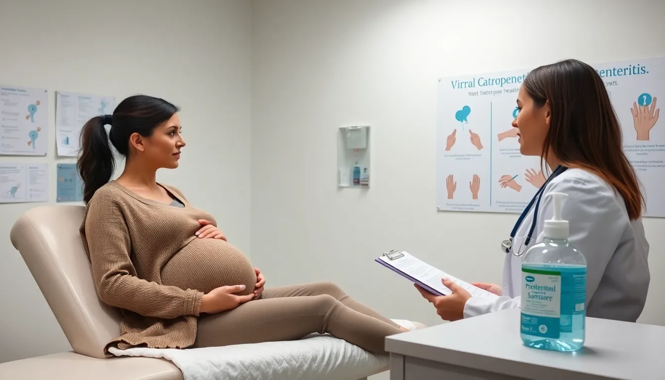 pregnant woman discussing health concerns with a healthcare provider.