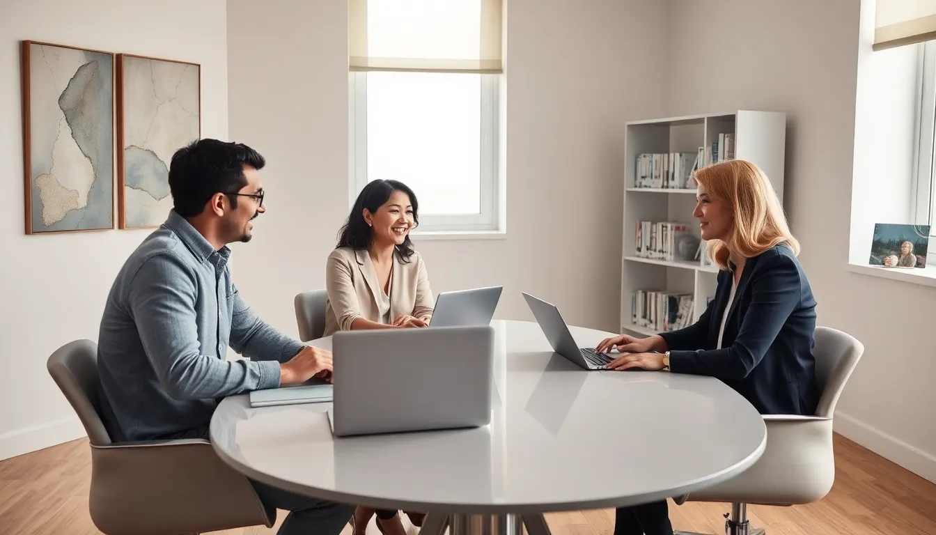 therapist guiding a diverse couple in a co-parenting session.