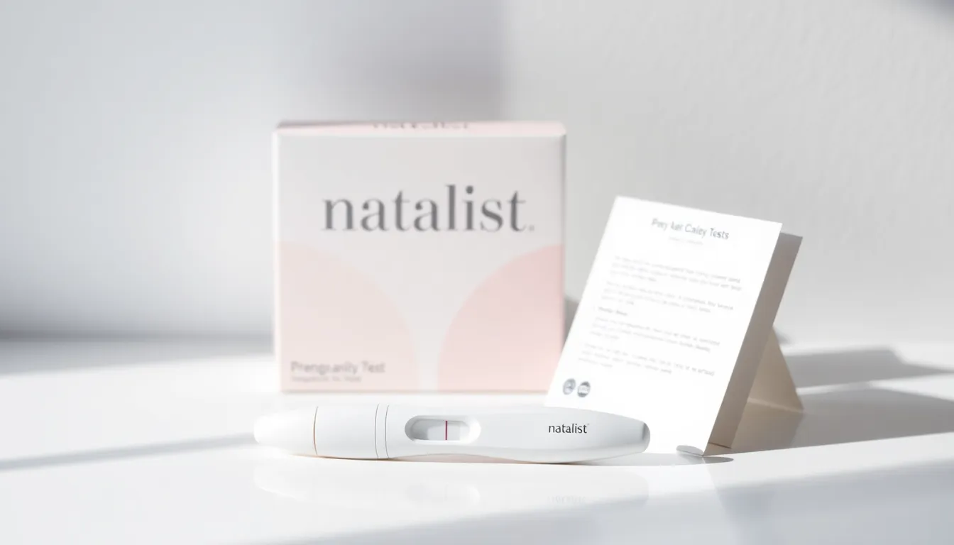 Natalist pregnancy test with sleek packaging in a calm setting.
