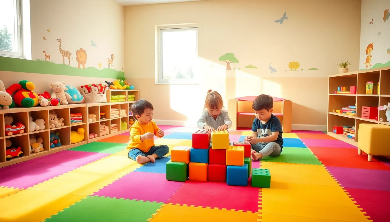 a colorful and safe play area for toddlers with toys and play mats.